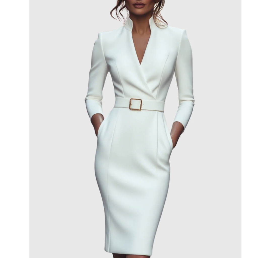 Hilda | Damen Stilvolles Midikleid Mit V-Ausschnitt