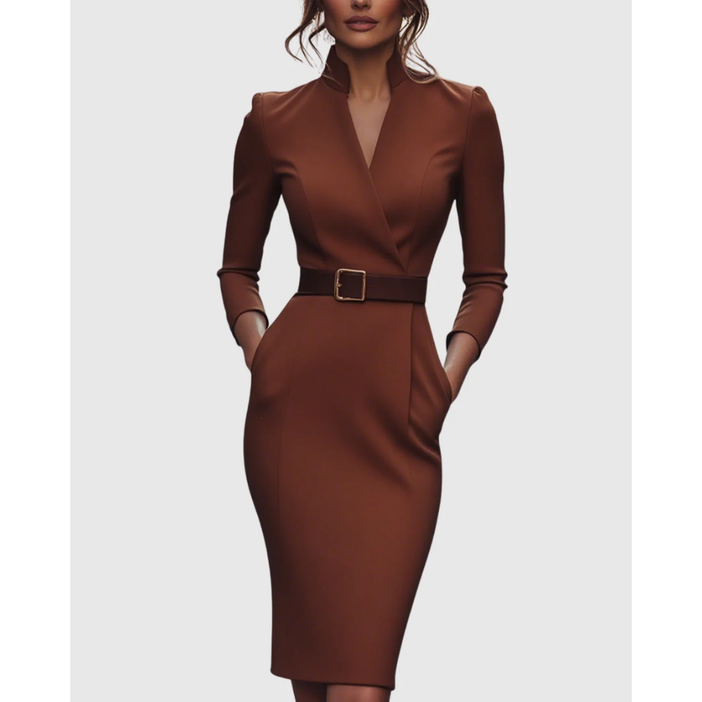 Hilda | Damen Stilvolles Midikleid Mit V-Ausschnitt