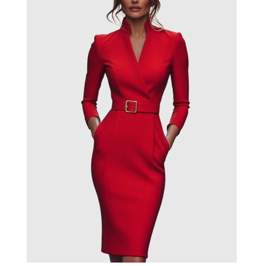 Hilda | Damen Stilvolles Midikleid Mit V-Ausschnitt