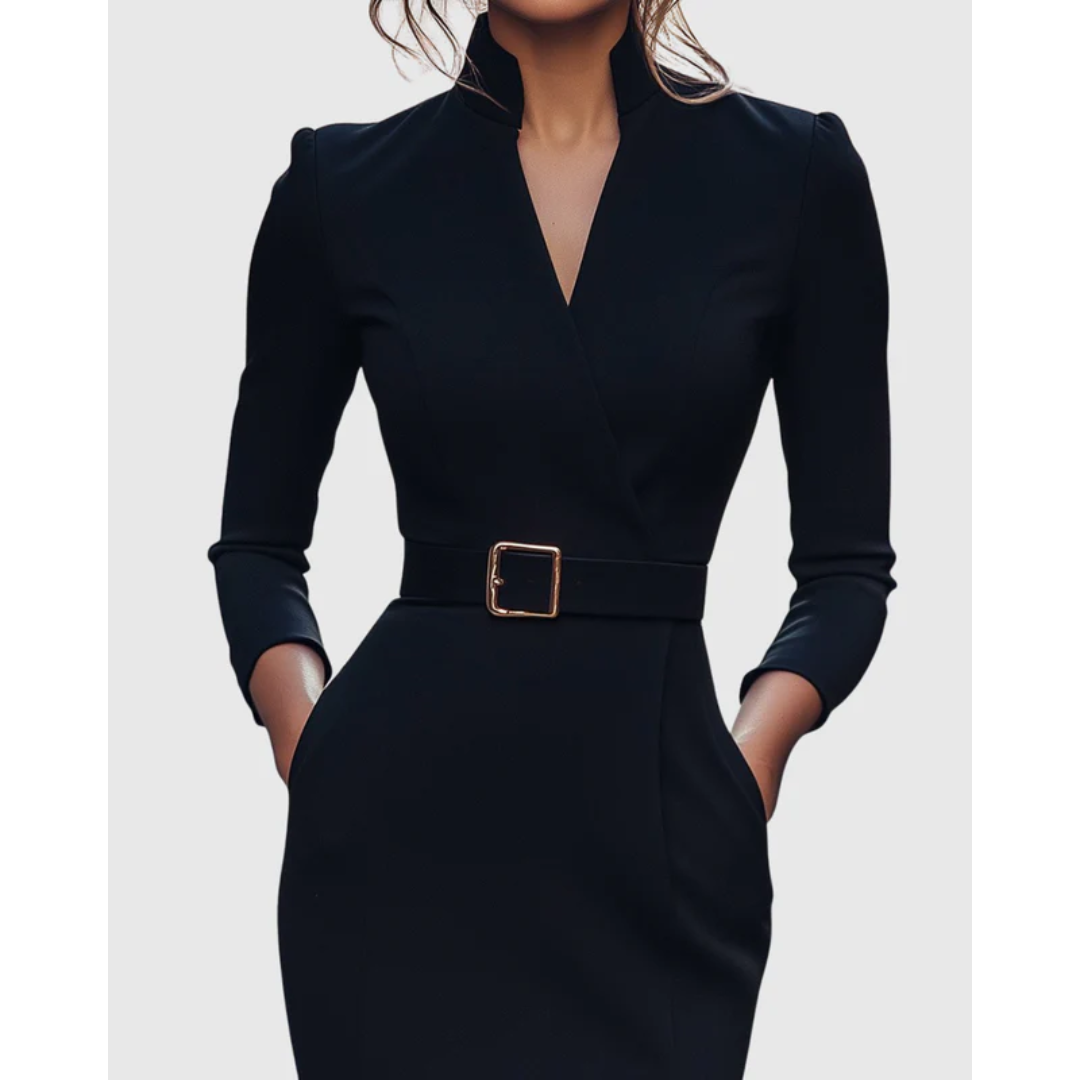 Hilda | Damen Stilvolles Midikleid Mit V-Ausschnitt