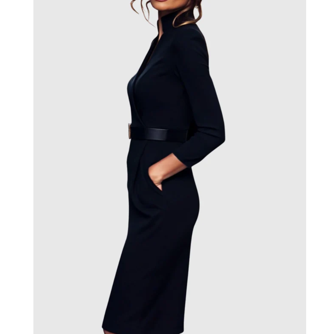 Hilda | Damen Stilvolles Midikleid Mit V-Ausschnitt