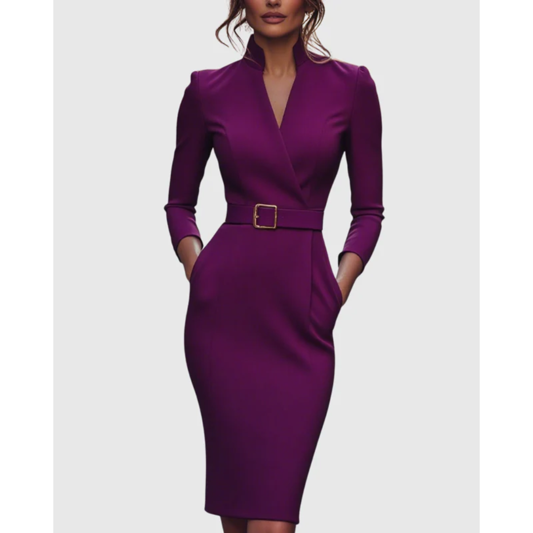 Hilda | Damen Stilvolles Midikleid Mit V-Ausschnitt