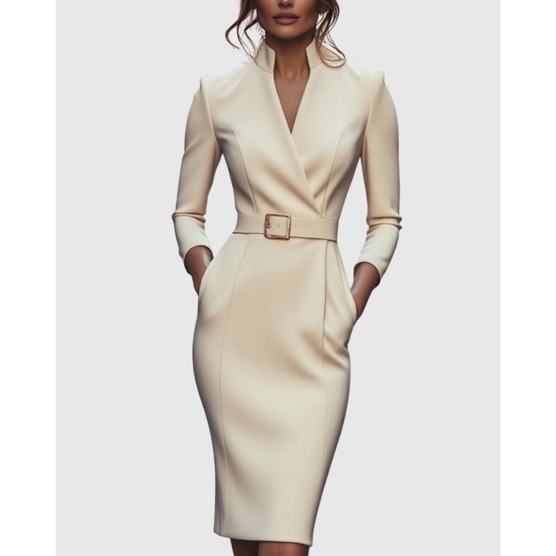 Hilda | Damen Stilvolles Midikleid Mit V-Ausschnitt