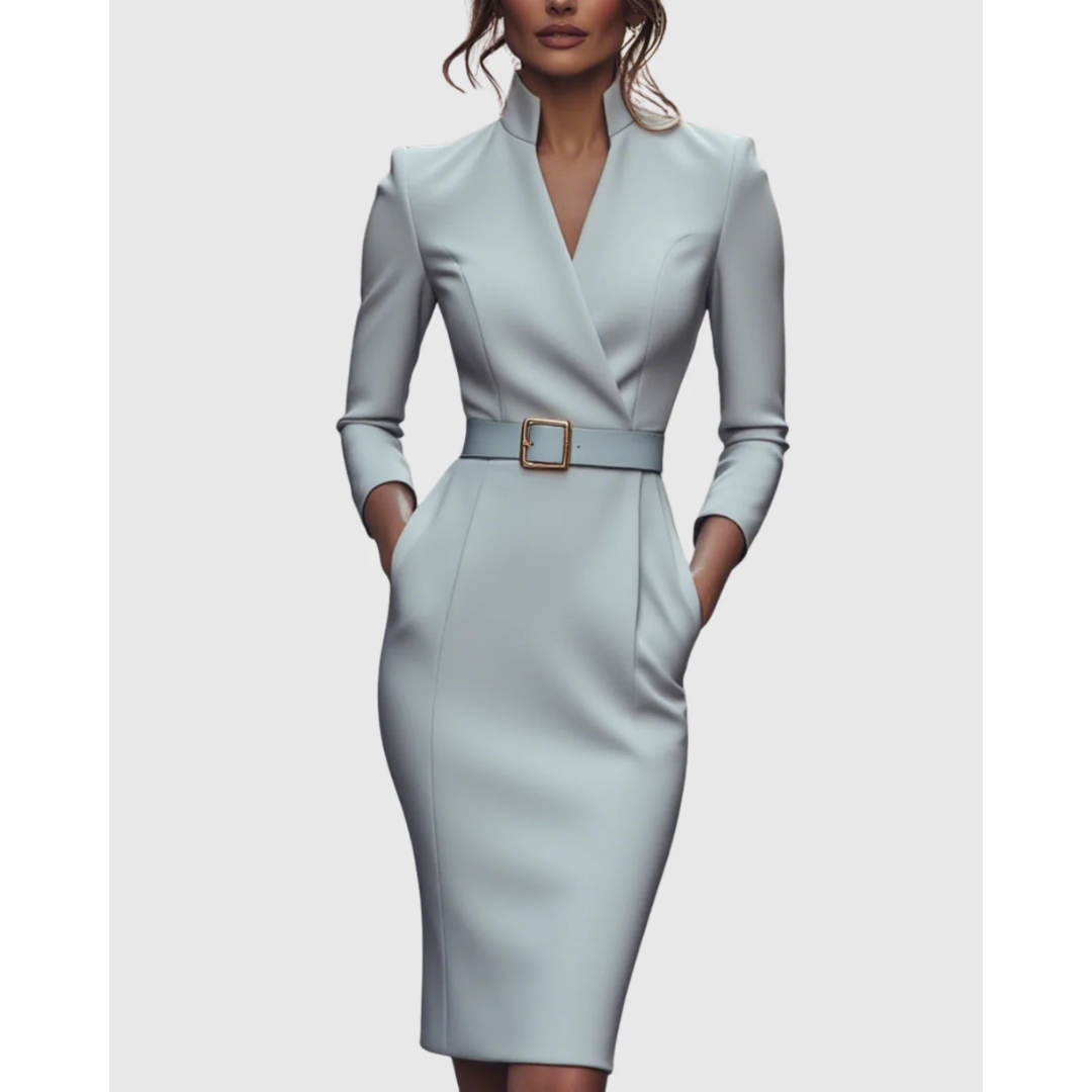 Hilda | Damen Stilvolles Midikleid Mit V-Ausschnitt