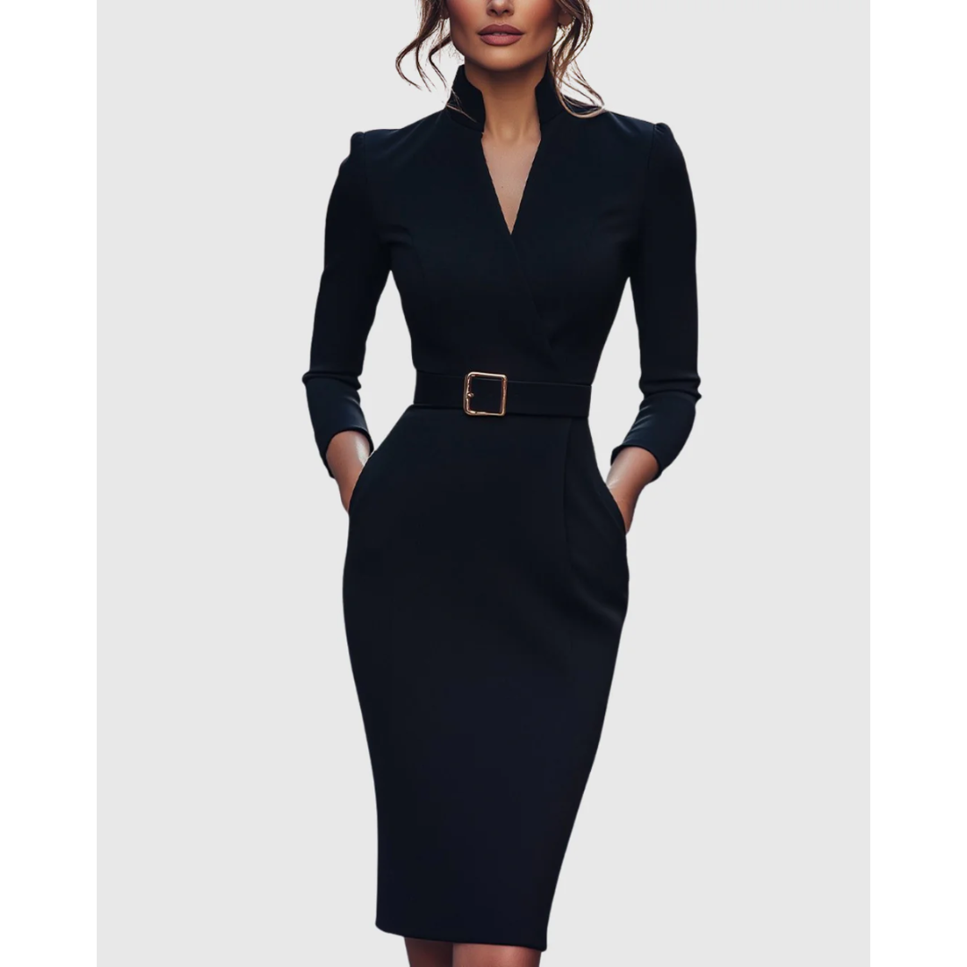 Hilda | Damen Stilvolles Midikleid Mit V-Ausschnitt