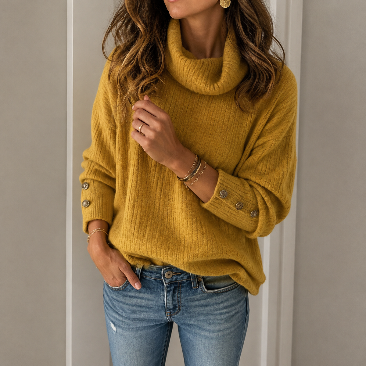 Hildegard | Damen Warme Strick Rollkragenpullover