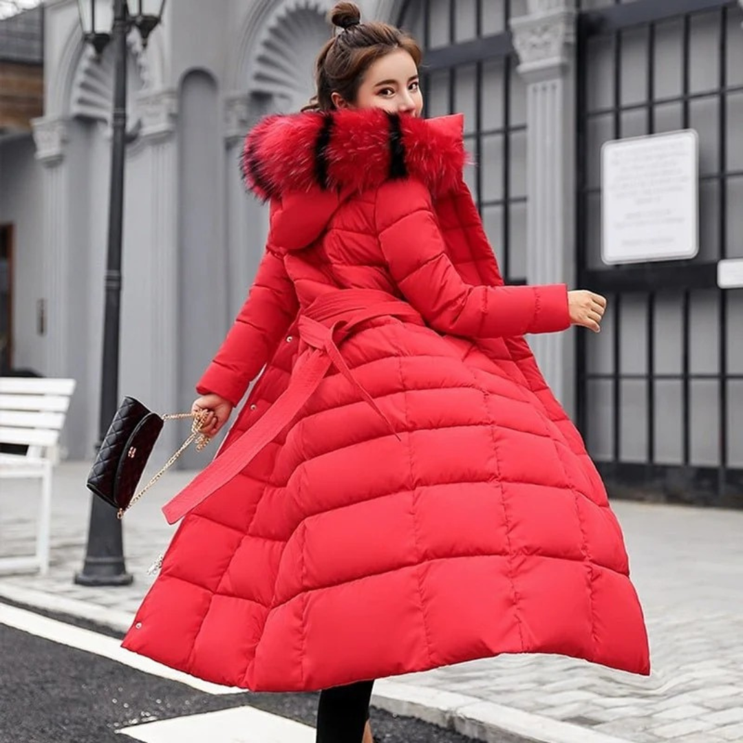 Hildegard | Damen Winterjacke mit Kapuze, Langer Stepp Parka im Modernen Design und Reißverschluss