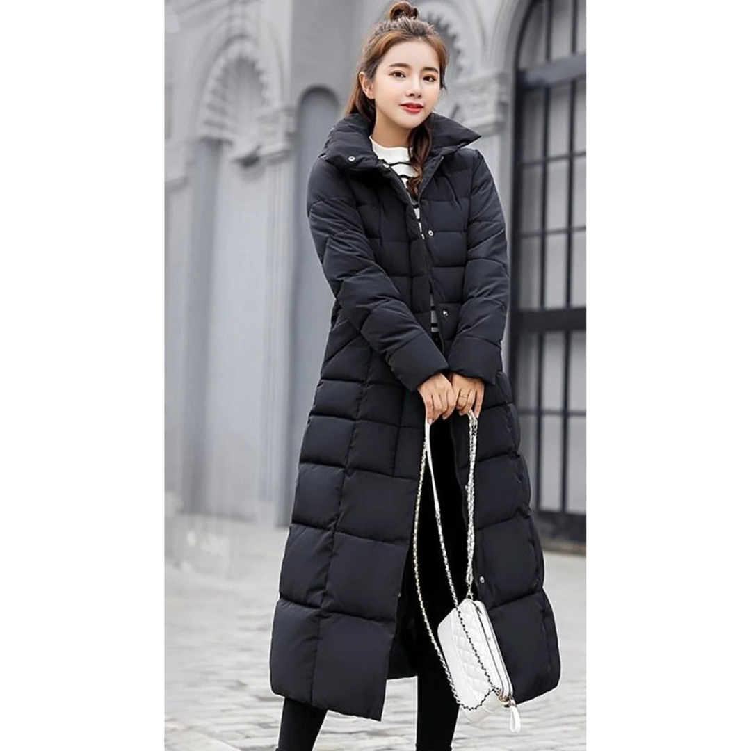 Hildegard | Damen Winterjacke mit Kapuze, Langer Stepp Parka im Modernen Design und Reißverschluss