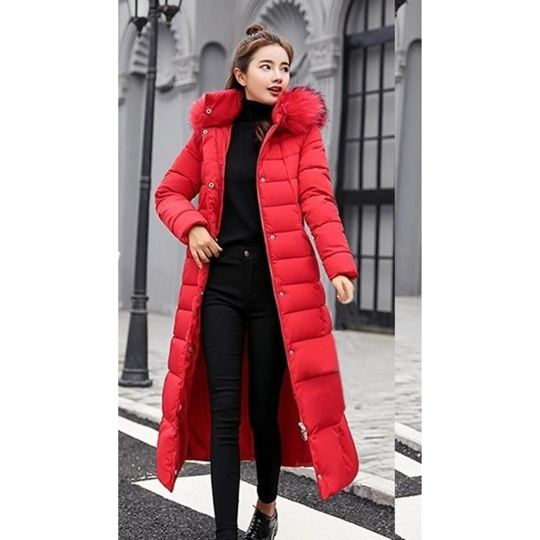 Hildegard | Damen Winterjacke mit Kapuze, Langer Stepp Parka im Modernen Design und Reißverschluss