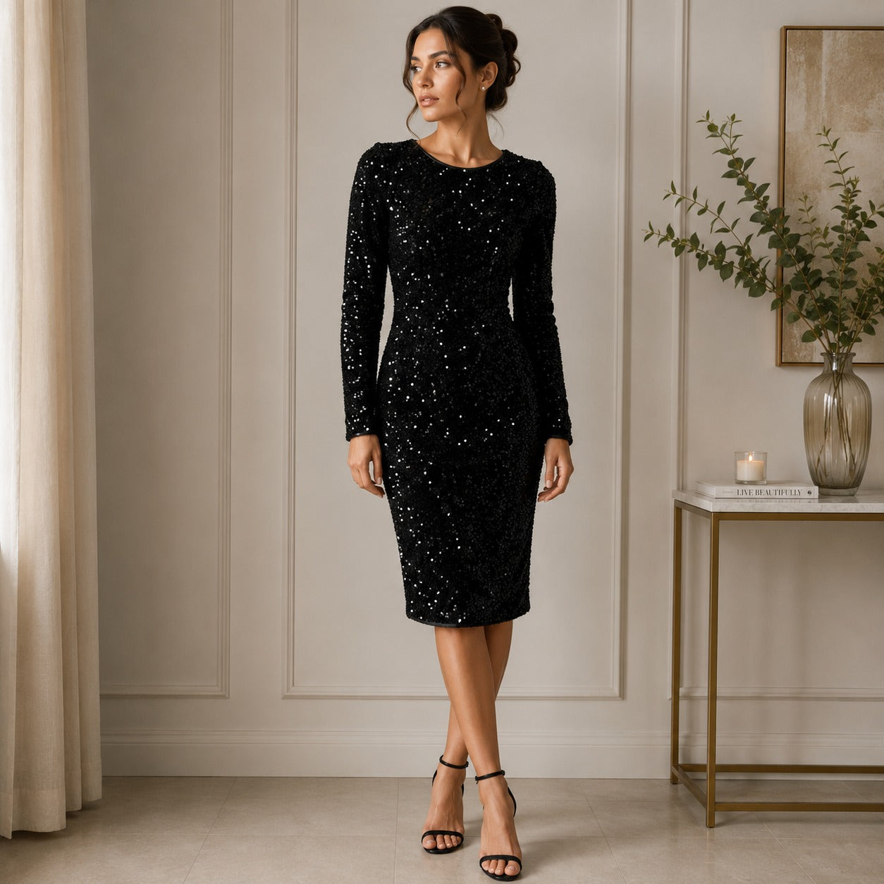 Ida | Damen Elegante Schwarzes Midi-Kleid
