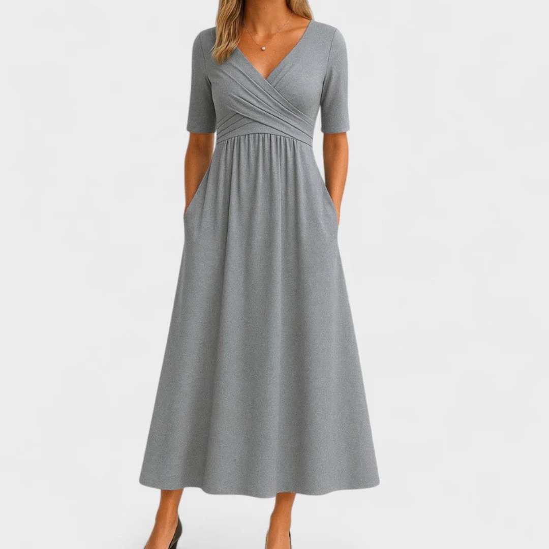 Ida | Damen Elegantes V-Ausschnitt Midikleid