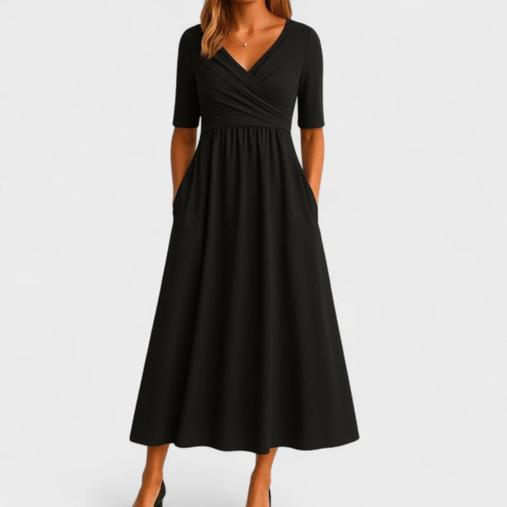 Ida | Damen Elegantes V-Ausschnitt Midikleid