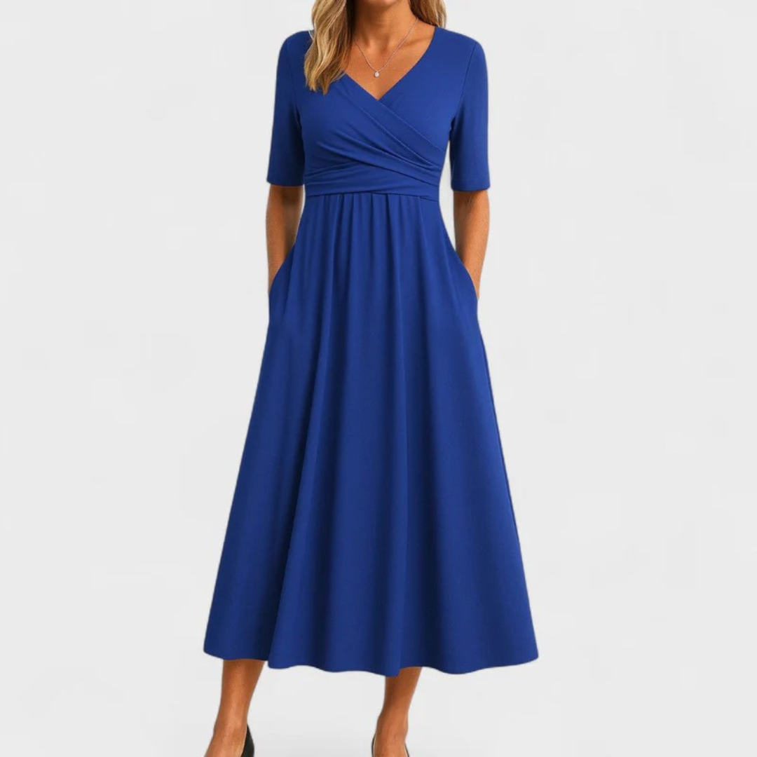 Ida | Damen Elegantes V-Ausschnitt Midikleid