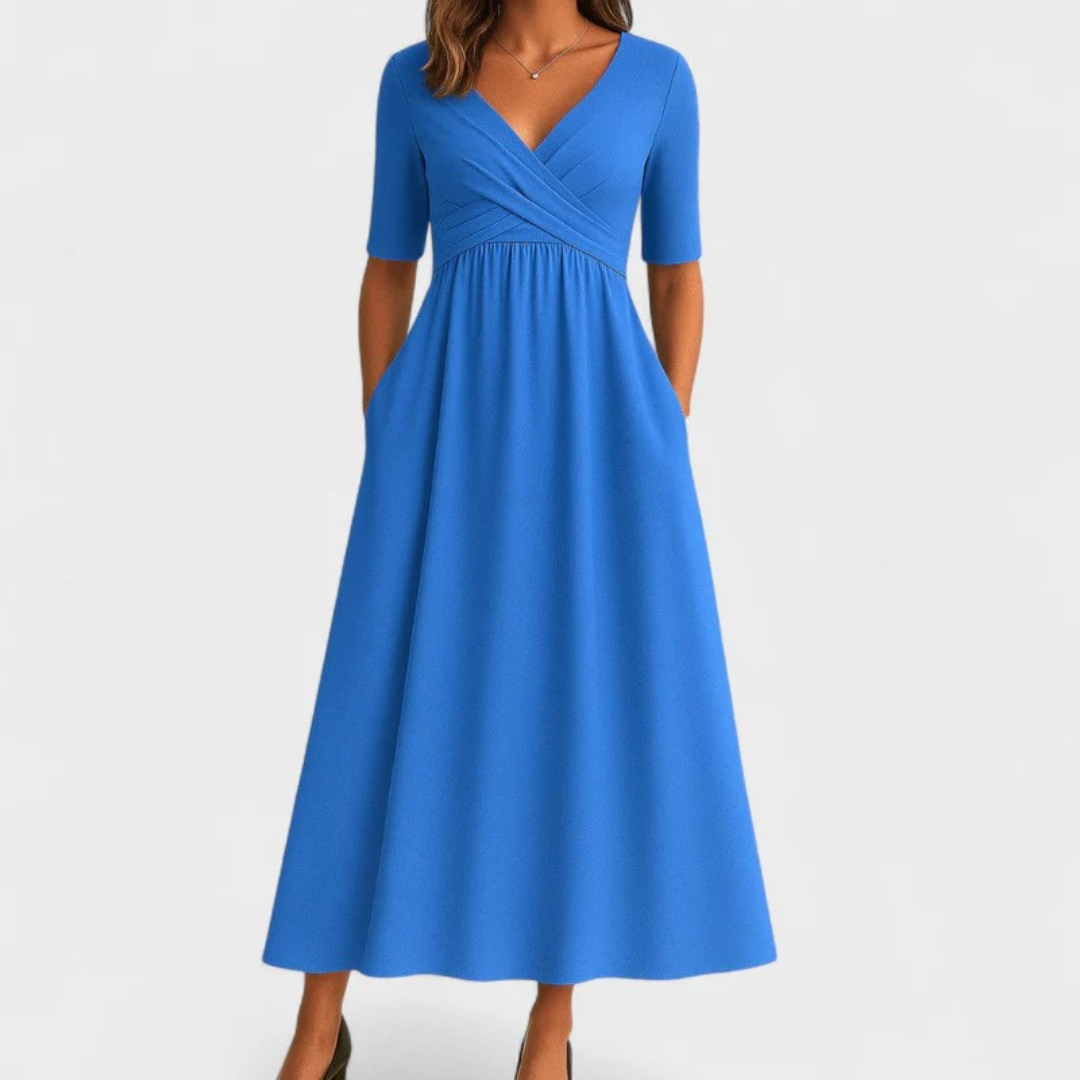 Ida | Damen Elegantes V-Ausschnitt Midikleid