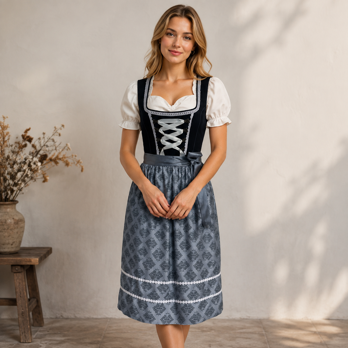 Ida | Damen Graue Traditionelles Oktoberfest Dirndl