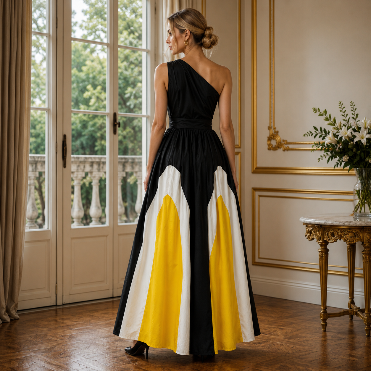 Ida | Damen One-Shoulder Maxikleid Mit Plissee