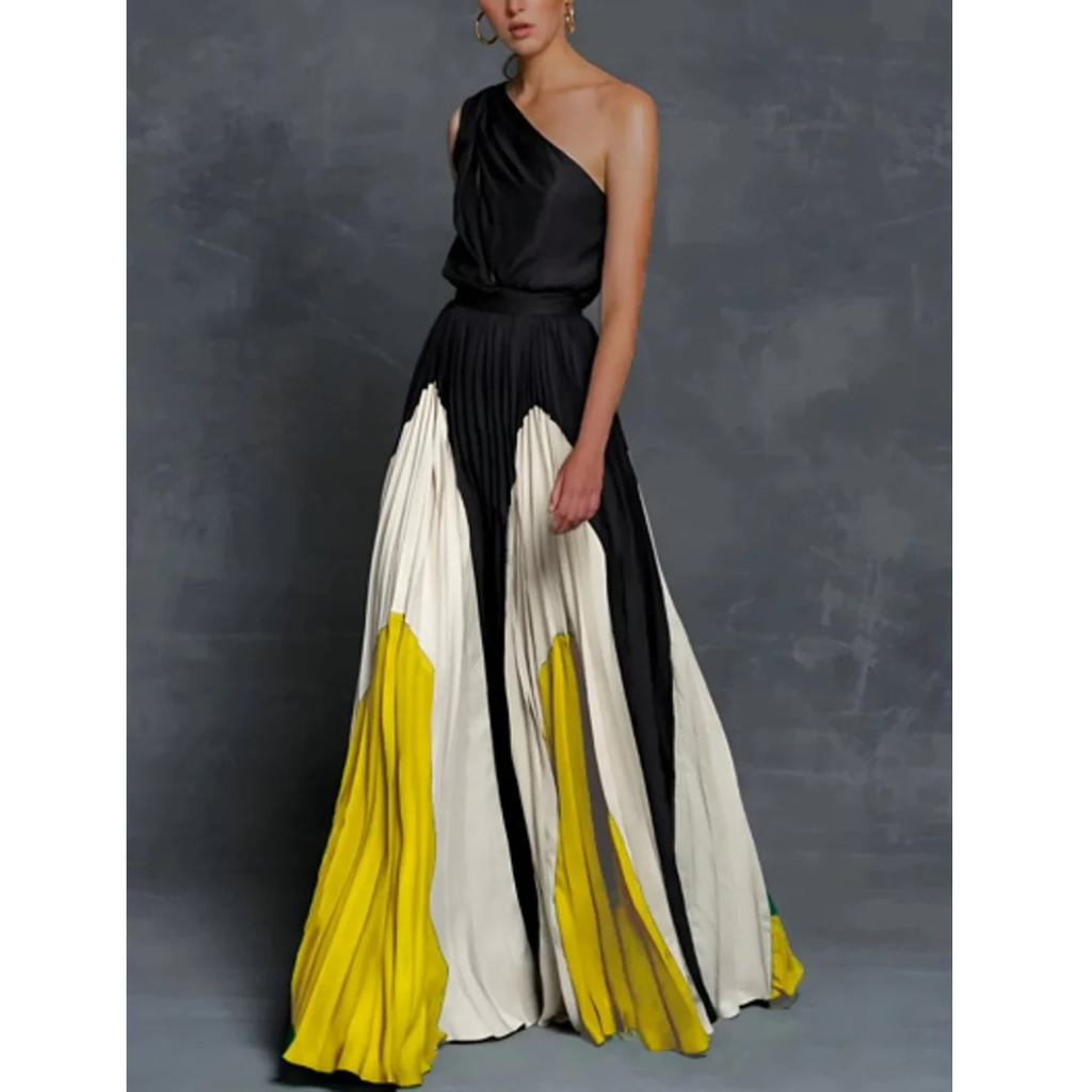 Ida | Damen One-Shoulder Maxikleid Mit Plissee