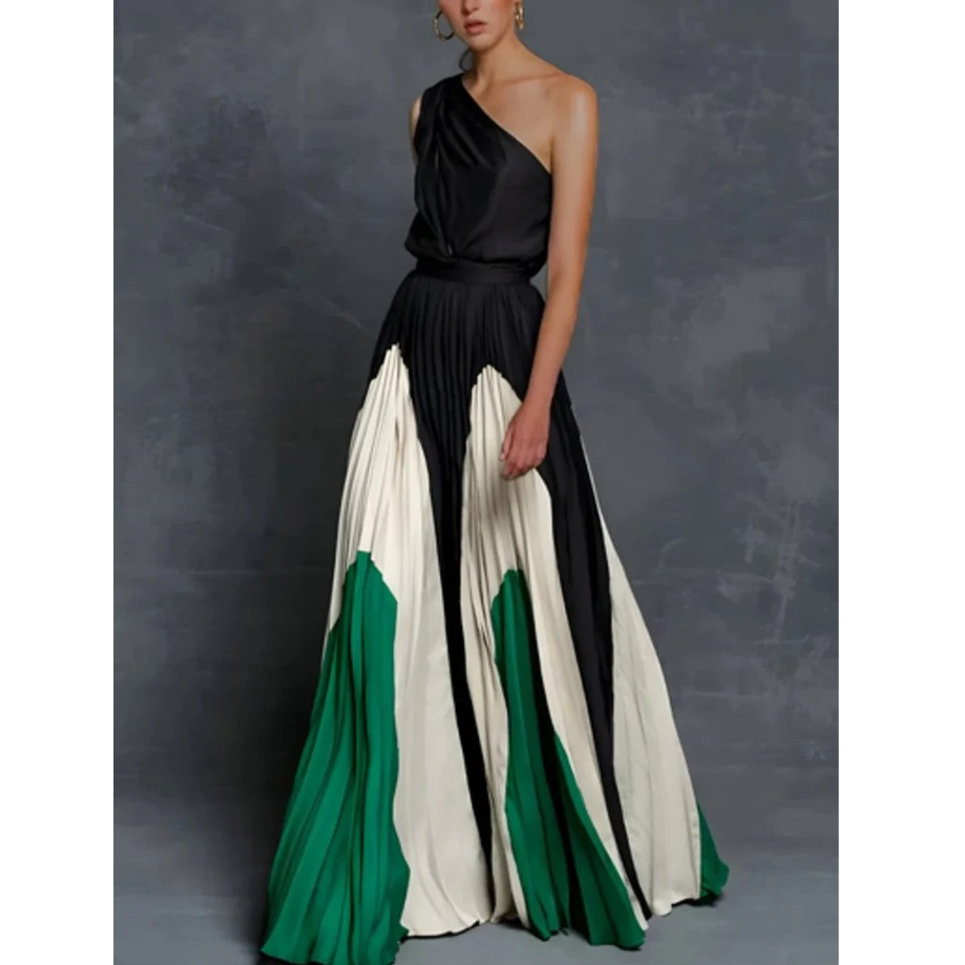 Ida | Damen One-Shoulder Maxikleid Mit Plissee