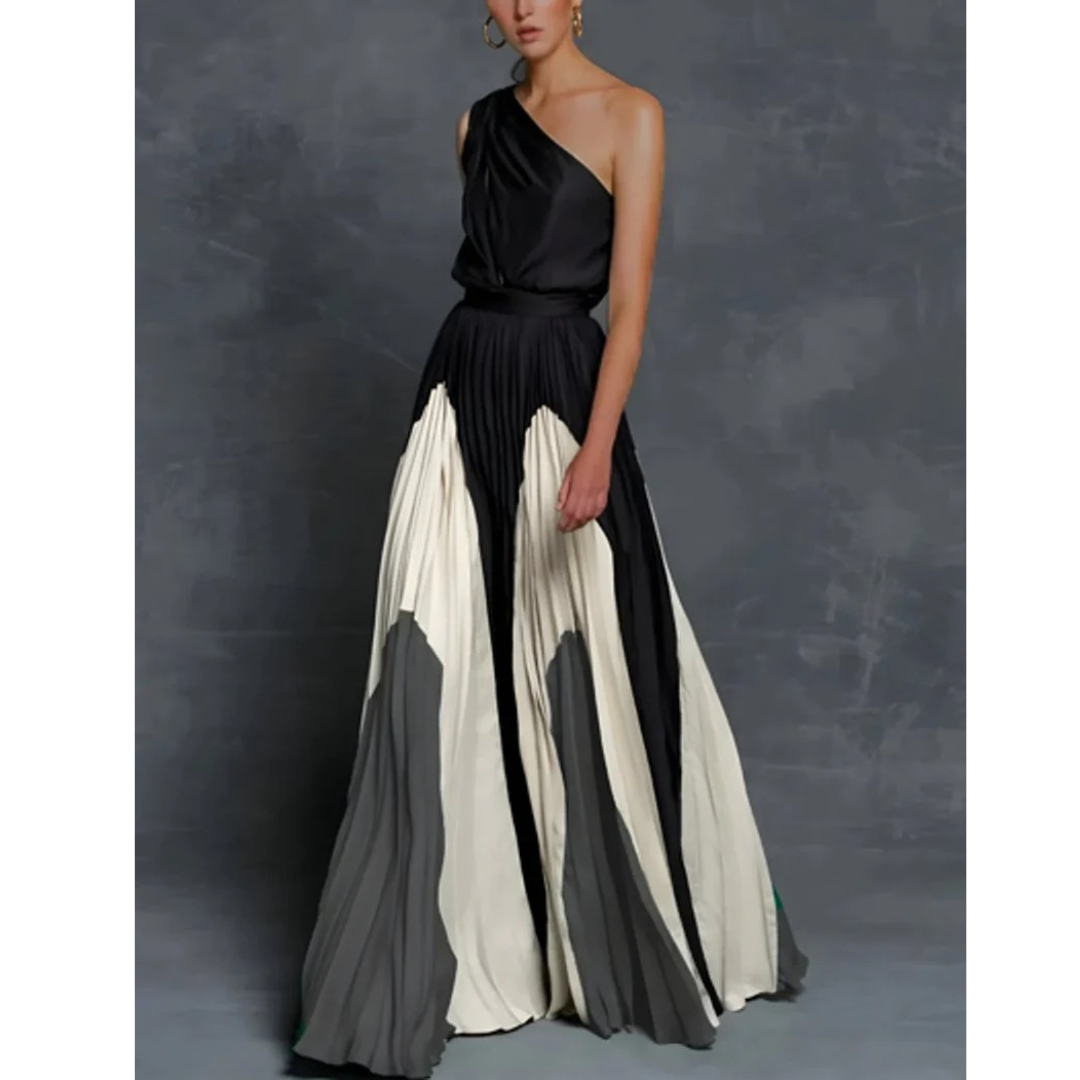 Ida | Damen One-Shoulder Maxikleid Mit Plissee