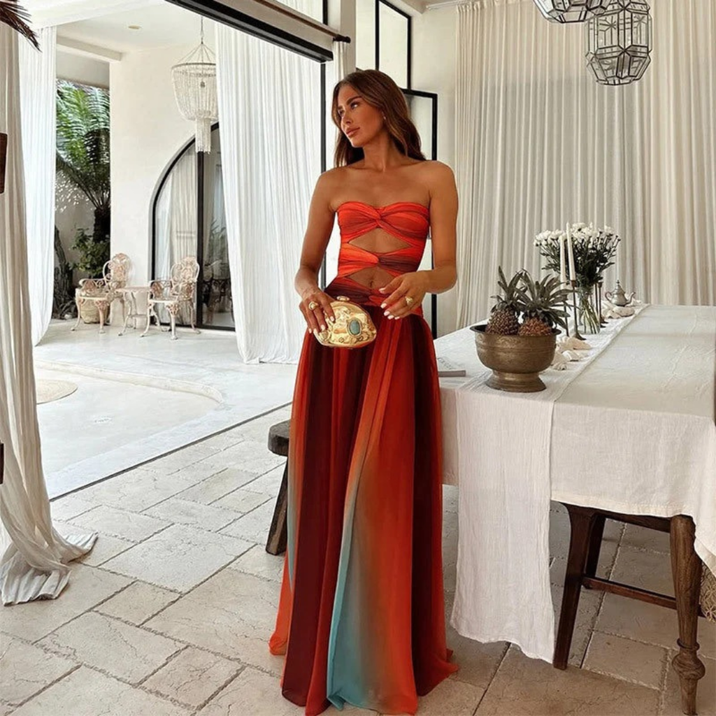 Ida | Damen Rotes Fließendes Maxikleid