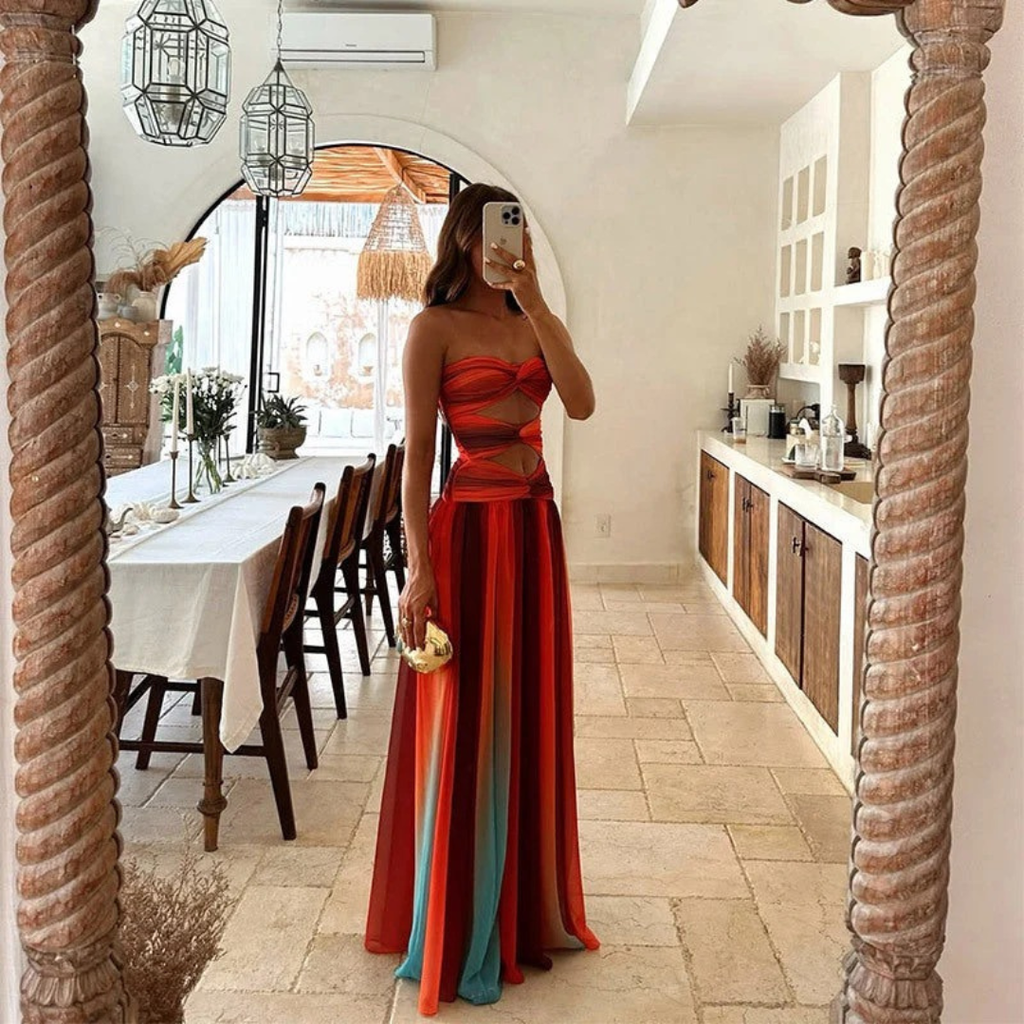 Ida | Damen Rotes Fließendes Maxikleid