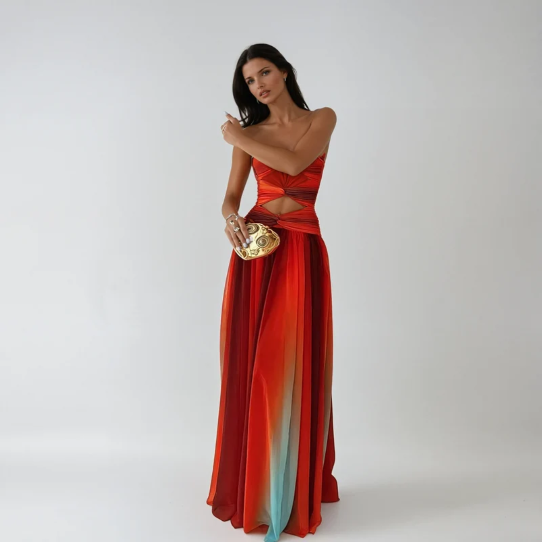 Ida | Damen Rotes Fließendes Maxikleid