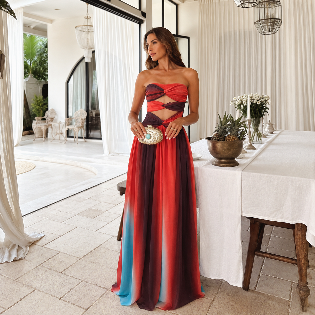Ida | Damen Rotes Fließendes Maxikleid