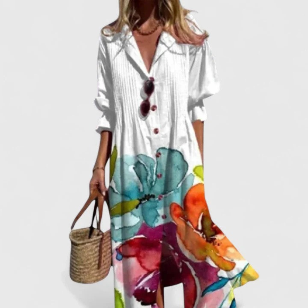 Ida | Damen Sommer Midikleid Mit V-Ausschnitt
