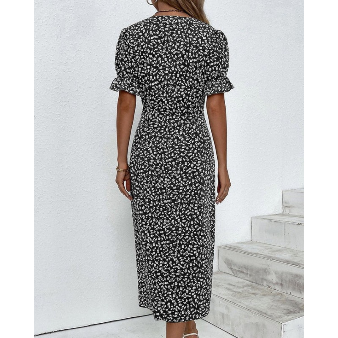 Ida | Damen Stilvolles Blumen Midikleid