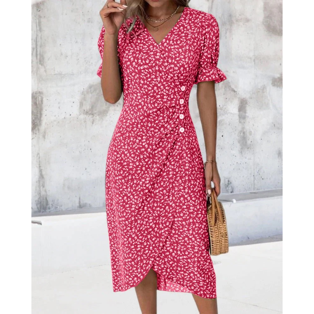Ida | Damen Stilvolles Blumen Midikleid