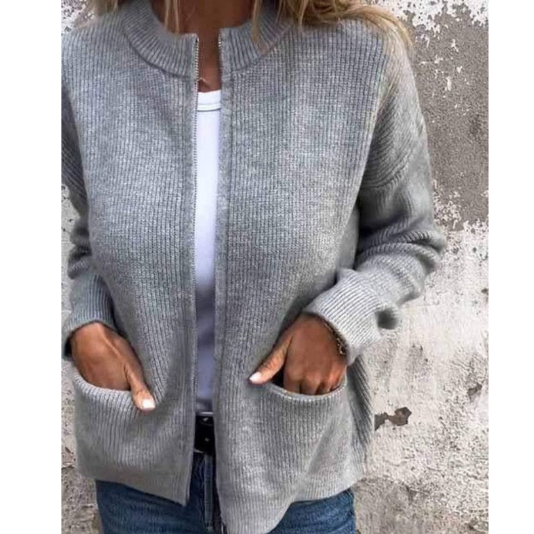 Iduna | Damen Strickjacke mit Reißverschluss und Taschen