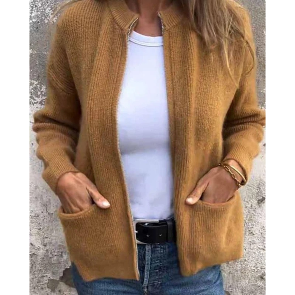 Iduna | Damen Strickjacke mit Reißverschluss und Taschen