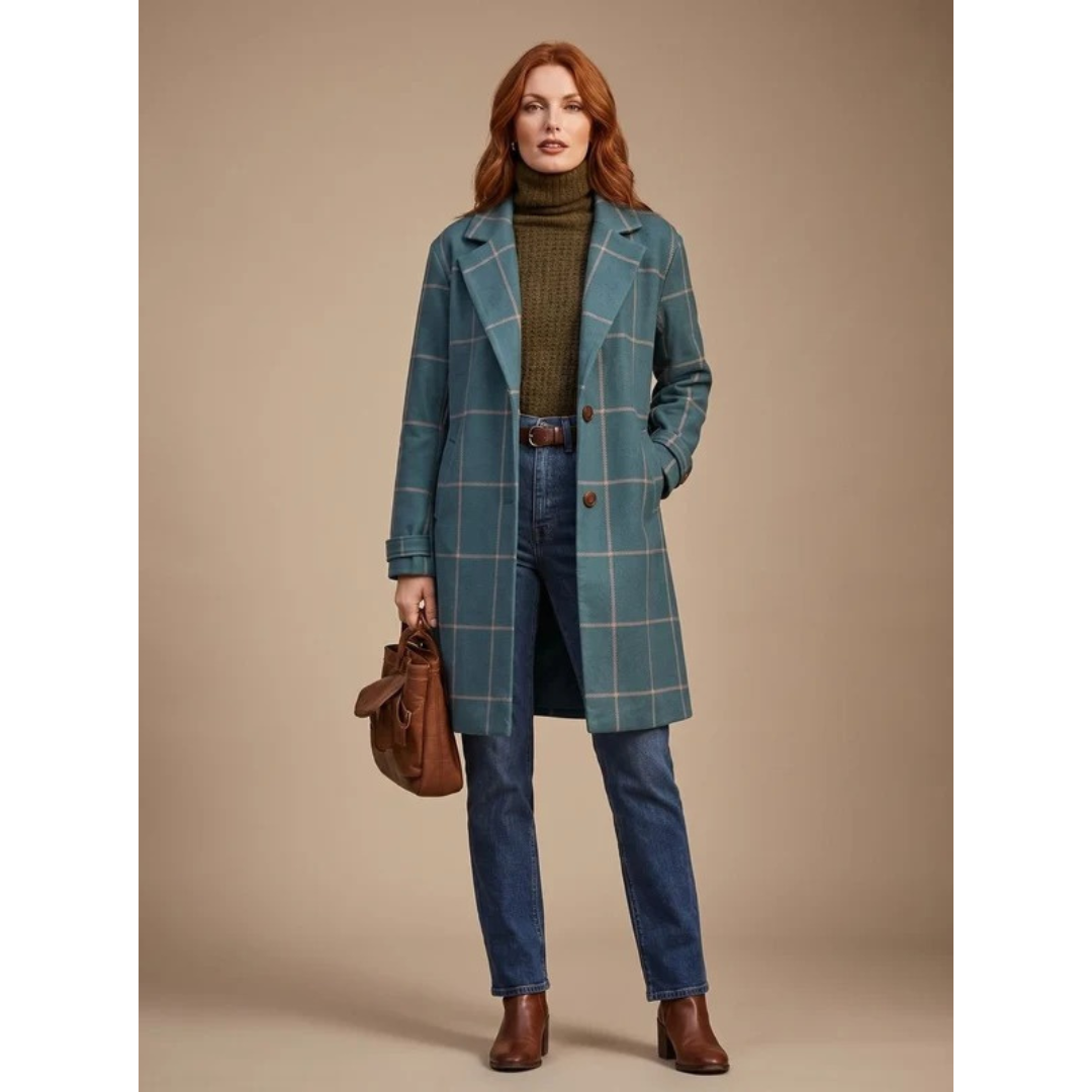Ikra | Damen Winterjacke in Grün mit Karomuster und Revers
