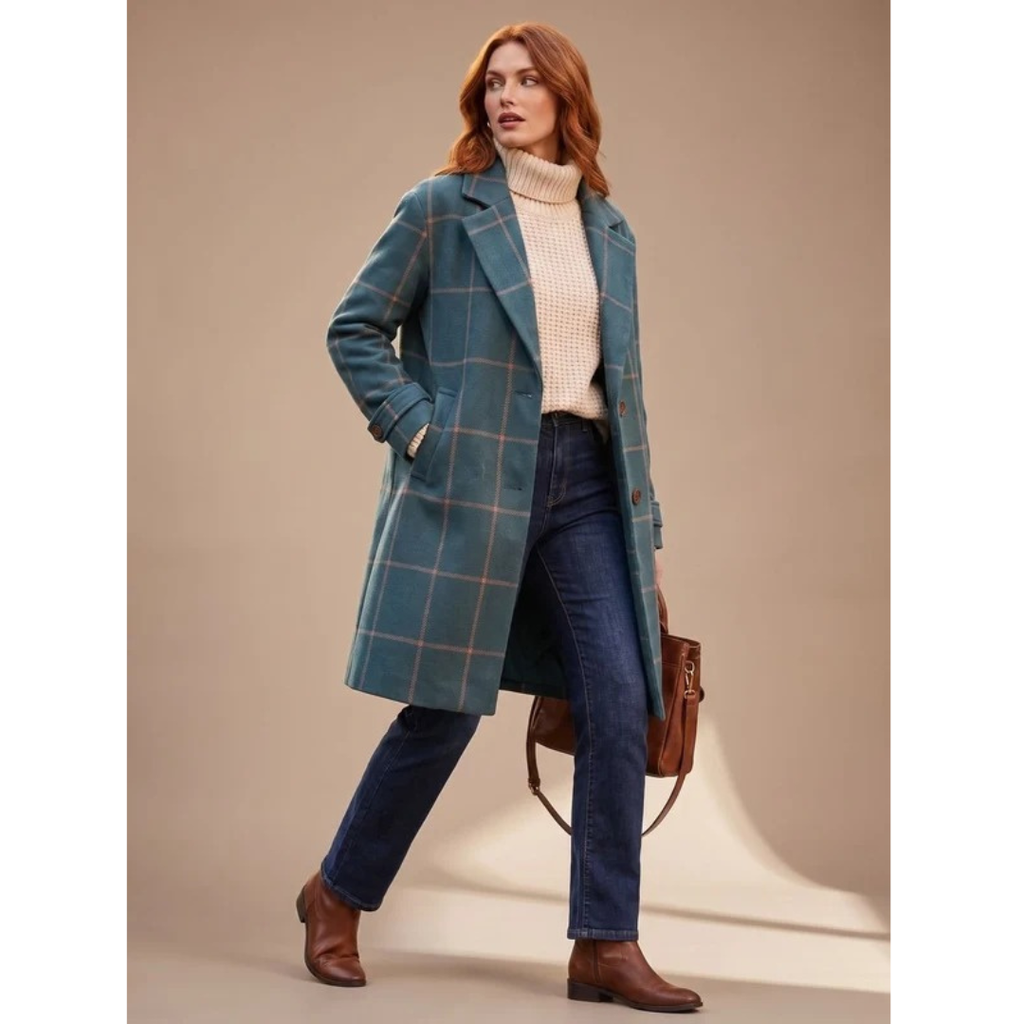 Ikra | Damen Winterjacke in Grün mit Karomuster und Revers