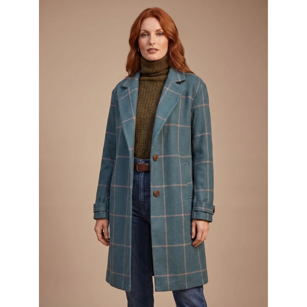 Ikra | Damen Winterjacke in Grün mit Karomuster und Revers