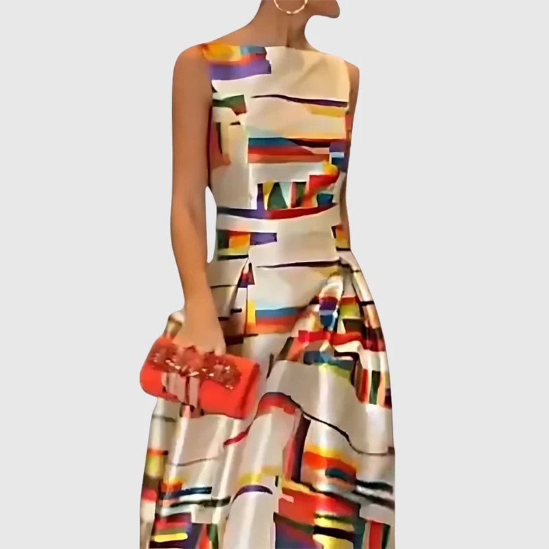 Ilona | Damen Stilvolles Mehrfarbiges Maxikleid