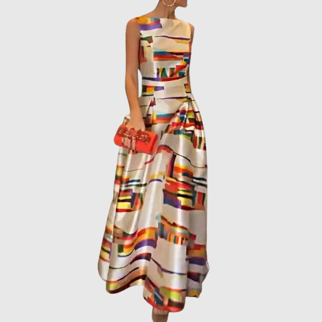 Ilona | Damen Stilvolles Mehrfarbiges Maxikleid