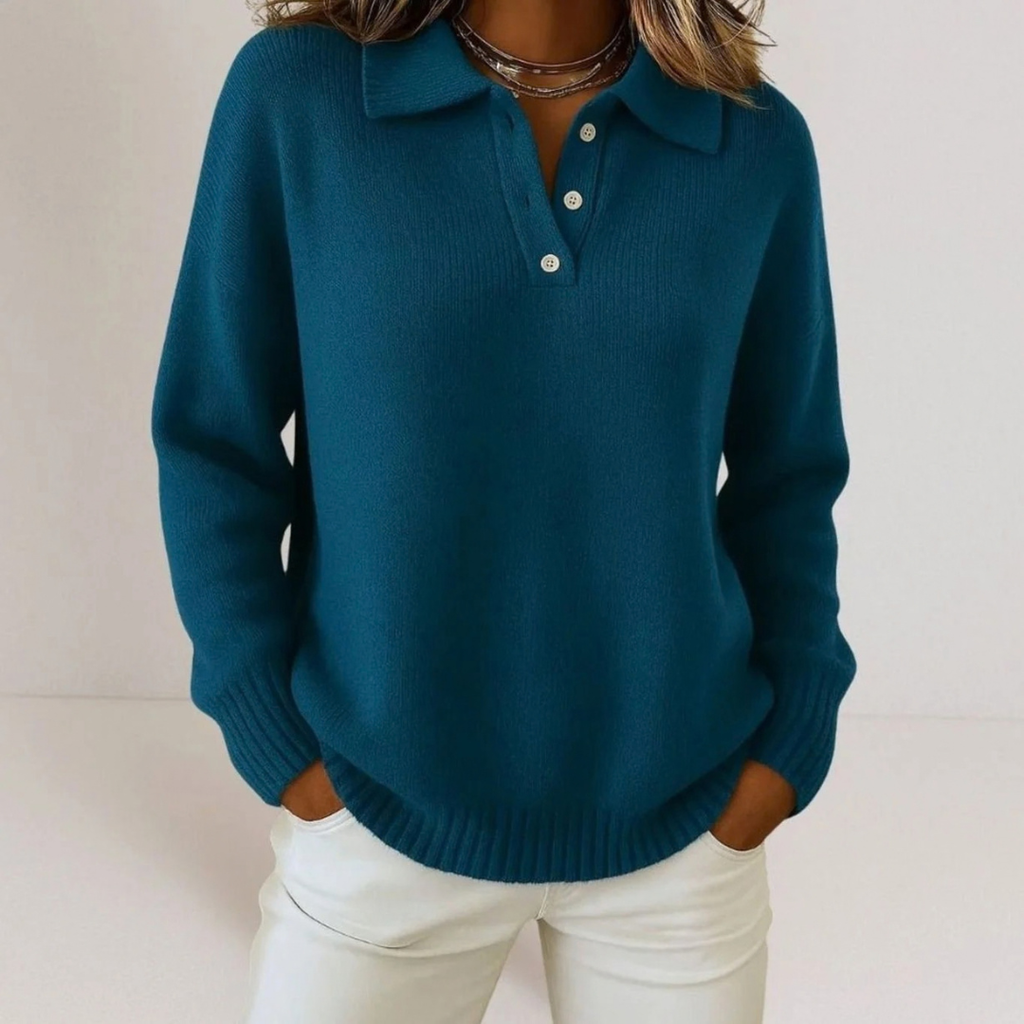Ilona | Damen Strickpullover mit Kragen und Knöpfen