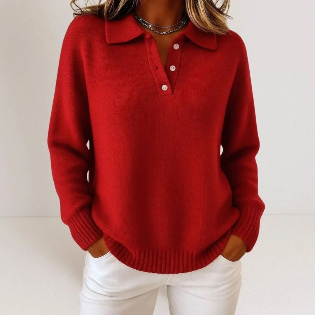 Ilona | Damen Strickpullover mit Kragen und Knöpfen