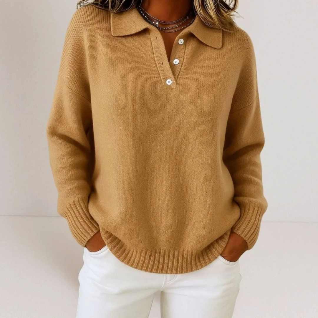 Ilona | Damen Strickpullover mit Kragen und Knöpfen