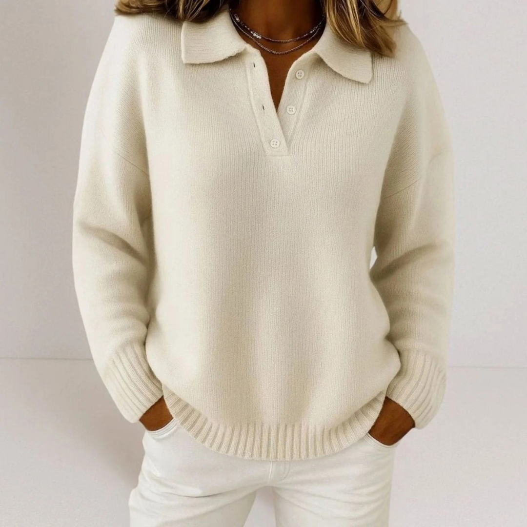Ilona | Damen Strickpullover mit Kragen und Knöpfen