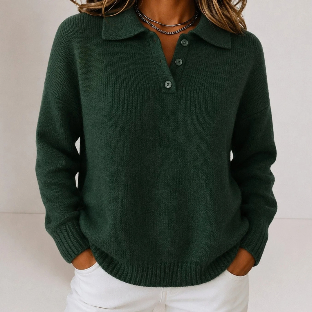 Ilona | Damen Strickpullover mit Kragen und Knöpfen