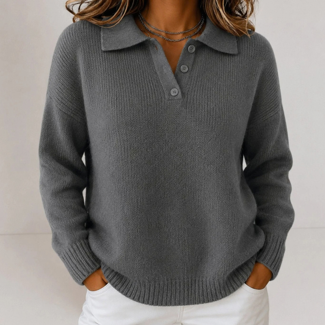 Ilona | Damen Strickpullover mit Kragen und Knöpfen