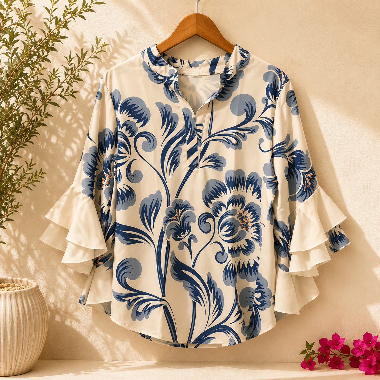 Ina | Florale Damenbluse mit V-Ausschnitt
