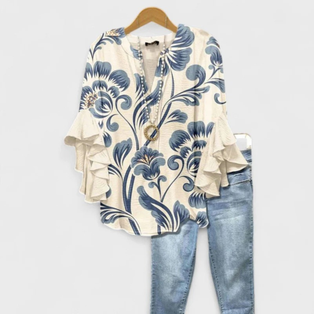 Ina | Florale Damenbluse mit V-Ausschnitt