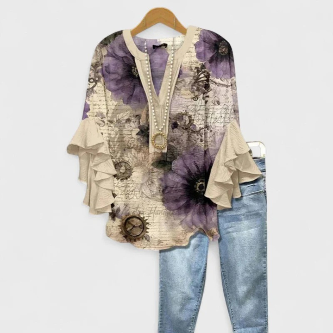Ina | Florale Damenbluse mit V-Ausschnitt