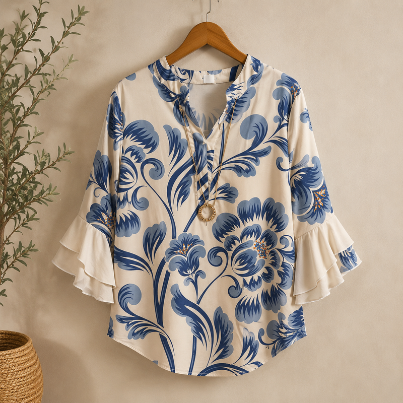 Ina | Florale Damenbluse mit V-Ausschnitt