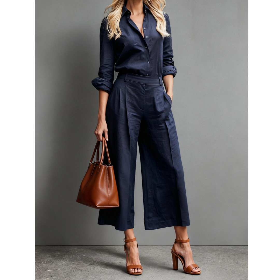 Inge | Damen Leinen Bluse Und Hosen Set