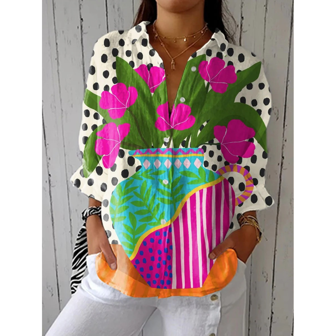 Inge | Damen Mehrfarbige Sommerbluse Mit Print