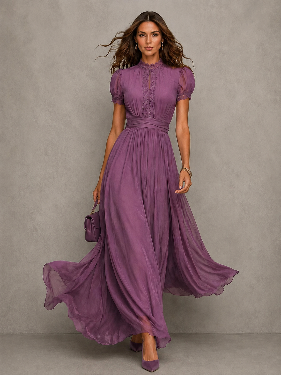 Iris | Damen Elegant Lila Maxikleid mit Sommer